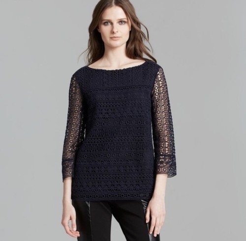 Top Tory Burch Harlow pizzo uncinetto blu taglia XS
