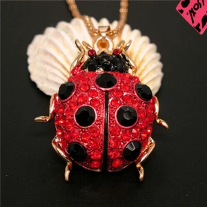 New Red Rhinestone Lovely Ladybug Beetle Pendant Fashion Women Chain Necklace - Picture 1 of 3