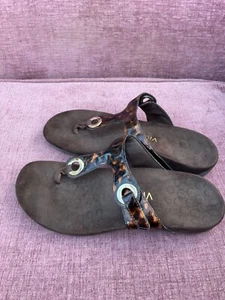 Vionic Animal Print Suede Orthotic Adjustable Thong Toe post Size 7 - Picture 1 of 10