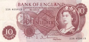 ENGLAND 10 Shillings 1962 P-373b VF Banknote - Picture 1 of 4