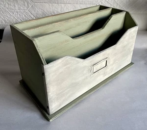 Upcycled Rustic Wood And Metal Green Mail Organizer - Picture 1 of 10