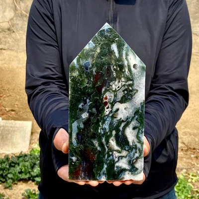 3.5LB Natural Geode Aquatic Plant Water Grass Moss Agate Obelisk Crystal Reiki - Image 1 of 4