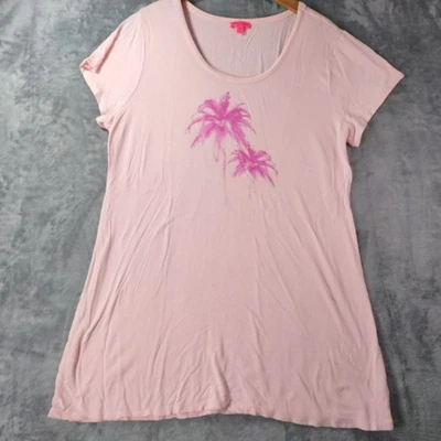 Betsey Johnson Womens Pink Palm Tree Pajama Sleep Shirt Top Large Lounge Casual - Image 1 of 4
