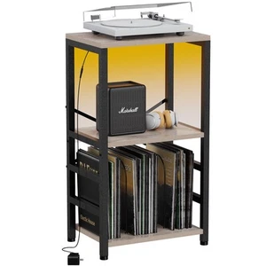 End Table with LED Light,Record Player Stand with Albums Storage,Vinyl Record... - Picture 1 of 8