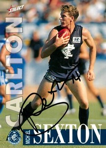 ✺Signed✺ 1996 CARLTON BLUES AFL Card MICHAEL SEXTON Centenary