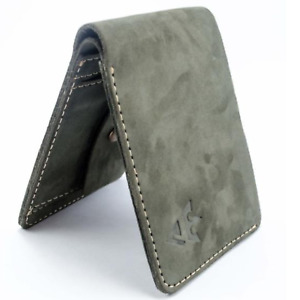 Handmade Bifold Cowhide Genuine Leather Suede Wallet For Men Gray
