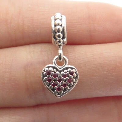 Pandora 925 Plata de Ley Rosa C Z Corazón Cuelga Dije Cuentas Foto 1 de 4