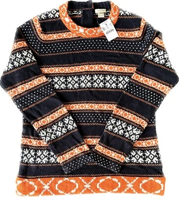 Nuevo J. Suéter Crew Fair Isle Farmhouse a Rayas Mezcla de Lana Azul Marino Naranja Talla S Foto 1 de 4