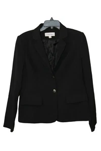 Calvin Klein Damen Größe 10 einfarbig schwarz Blazer Jacke zwei Knöpfe gepolsterte Schulter - Bild 1 von 5