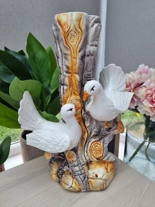 Vintage 1960s Italian CAPODIMONTE Large Doves Love Birds Vase Statue Figure 17" - Picture 1 of 17