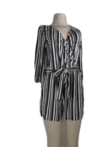 New York & Co Black White Striped Dress Jumpsuit Romper Size Small - Picture 1 of 15