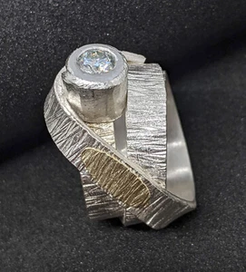 14 mm breiter Ring mit Topas Silber 925  und eine Applikation aus Gold 585 Damen - Bild 1 von 7