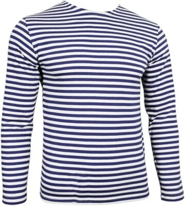 Russian Sailor Navy Blue Striped Long Sleeve Shirt Telnyashka Military Cotton - Picture 1 of 1