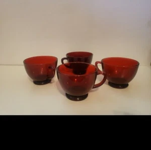 Vintage Anchor Hocking Royal Ruby Red Glass Footed Cup Tea Punch Coffee Set Of 4 - Picture 1 of 9