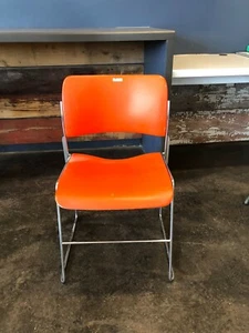 DAVID ROWLAND 40/4 Vintage Mid Century Modern Stacking Chairs Orange Steel - Picture 1 of 4