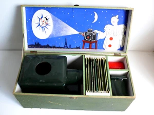 RARE COFFRET LANTERNE MAGIQUE COMPLÈTE AVEC SES PLAQUES 37x16cm TÔLE BEL ÉTAT - Imagen 1 de 12
