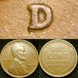 1938 D/D RPM-005 XF Lincoln Cent Wheat Penny - Picture 1 of 5