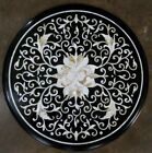 12" Antique Marble Center Table Tops MOP Round Black Coffee Table for Home Decor