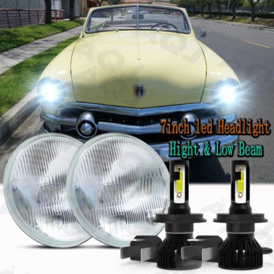 Pair For Ford Deluxe 1939-1951 7" Inch Round LED Headlights Lamp Housing New Foto 1 de 4