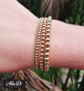 Set Of Four 14K Yellow Gold Filled Stretch Bracelets - 2/3/4/5mm - Foto 1 di 8