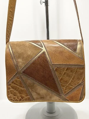 Bolso Bandolera Vintage Sharif Cuero Patchwork Gamuza y Reptil Repujado Foto 1 de 4