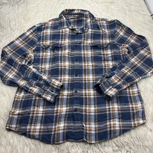 Lucky Brand Men's XXL Plaid Long Sleeve Button Up Flannel Shirt Blue Tan White - Picture 1 of 5