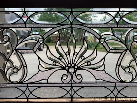 Beautiful Antique Leaded & Beveled Glass Transom Window w/ Jewels Circa 1900 Cover