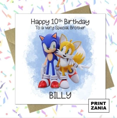 PRINTZANIA Personalised Sonic Tails Brothers Birthday Card Son Grandson Nephew Brother AJO