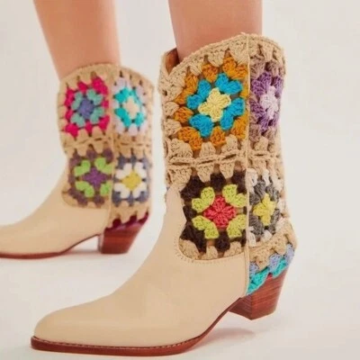 NUEVAS Botas Western Momo X Free People Selina Crochet Talla 39 Cuadrados Abuela Foto 1 de 4