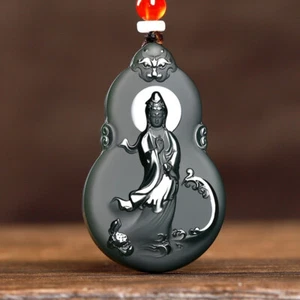 Colgante de Buda Guanyin de jade verde verdadero Hetian con certificado + caja - Imagen 1 de 6
