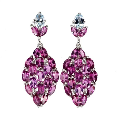 Rhodolit Aquamarin Ohrringe 925 Silber 585 Weißgold vergoldet - Bild 1 von 2