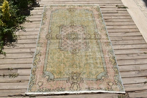 Türkischer Teppich 45''x73'' Oushak Rug 3x6 Madellion Vintage Gedeckter Grün Rug 115x187cm - Bild 1 von 11
