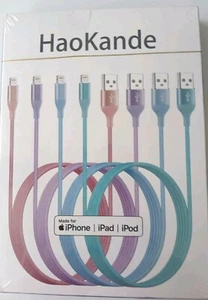 IPHONE/IPAD/IPOD CHARGING CABLES- 4PACK-6FT.-PASTEL COLORS-NEW,SEALED BOX - Picture 1 of 2