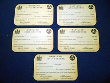 5 Maryland Civil Defense Identification Card 1950s Cold War Govenor McKeldin