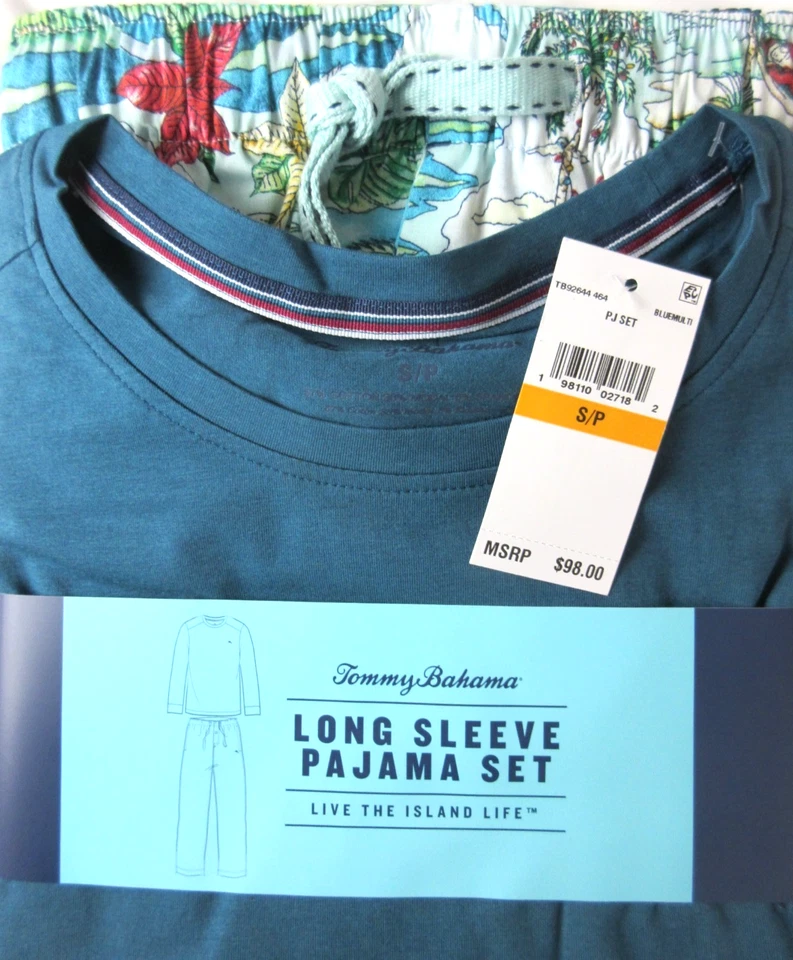 Tommy Bahama Hombre Manga Larga Island Life 2 Piezas Conjunto de Pijama Verde Tropical Vacaciones Foto 1 de 4