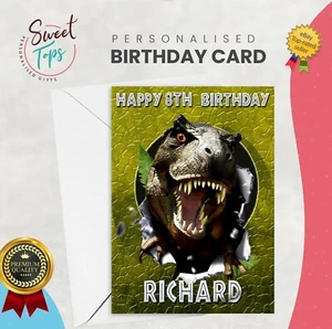 PERSONALISED A5 BIRTHDAY CARD T REX DINOSAUR THEME | ANY NAME | AGE - Picture 1 of 1