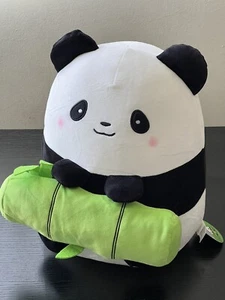 Takashoji Panda Holding Big Bamboo 14" Plush Blushing Stuffed Animal NWT - Picture 1 of 3