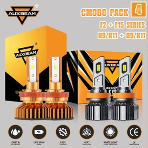 AUXBEAM H9 H11 H8 LED Headlights High Low Beam Plug & Play 90W 52W 20000LM White - Picture 1 of 12