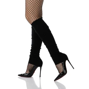 Womens Black Leg Warmers Winter Fancy Dress 1980s 80s Tutu Dance Footless Socks - Picture 1 of 1