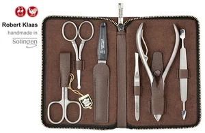 ROBERT KLAAS HANDMADE NAIL SCISSORS MUSTACHE NOSE EAR HAIR MANICURE SET CASE - Picture 1 of 1