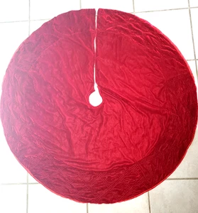 FALDA ÁRBOL DE NAVIDAD TERCIOPELO ROJO 50 PULGADAS A TRAVÉS BORDE ACOLCHADO FORRADO ¡BONITA! ¡SUAVE! - Imagen 1 de 1