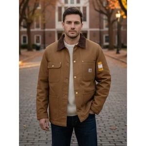 Carhartt Herren Firm Duck Blanket-Lined Chore Coat Braun Gr. M Reg C01-M Neu mit Etikett - Bild 1 von 15