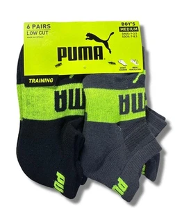 PUMA SOCKS BOYS X6 - LOW CUT 243 - EDGE NAVY GRAY - MEDIUM SZ SHOE 9-3.5 -6 PACK - Picture 1 of 2
