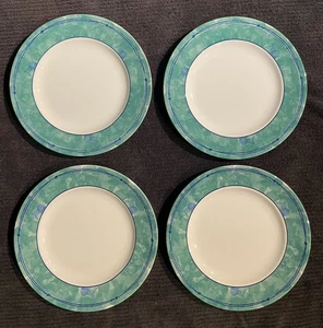 Vintage Wedgwood Home Amway Dinner Plates 10.75" Set of 4 Green & Blue Rim 1998 - Picture 1 of 15