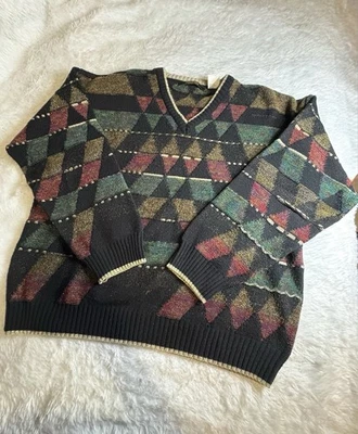 Suéter De Colección Bachrach Para Hombres Multicolor Tejido Geométrico Mezcla de Lana Italia Talla L Cuello en V Foto 1 de 4