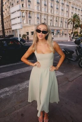 Odd Muse Dress Size L The Ultimate Muse Square Neck Midi High Waist Sage Green - Image 1 of 4