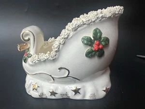 Estatuilla jardinera con adornos de espagueti de Navidad trineo Napco años 50 Japón vintage AX927 - Imagen 1 de 9