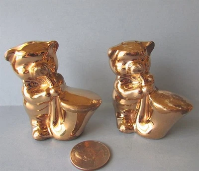 Gold Wash Musician PIG Salt Pepper Shaker Ceramic Vintage Pair - Image 1 of 4