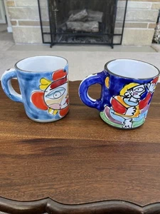 Lot Of 2 La Musa Pottery Mug. Italy. 4.5" Tall Hand Painted No Chips Or Cracks - Picture 1 of 8
