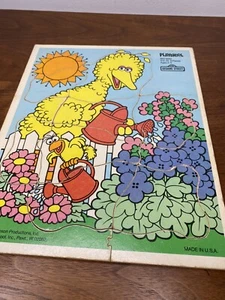 Puzzle vintage Playskool Big Bird 1988 jim hensson seame street fiori legno - Foto 1 di 4